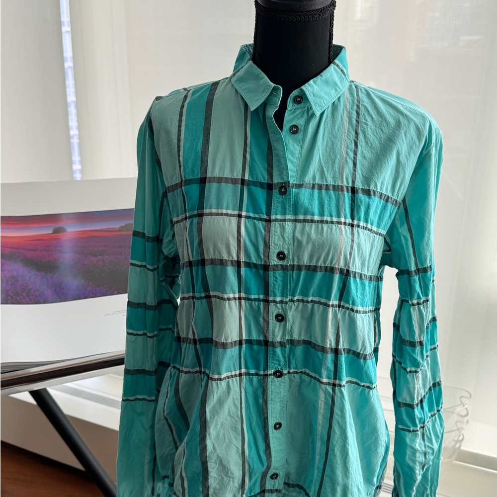 Burberry Teal Plaid Button-Up Shirt - Picture 3 of 4